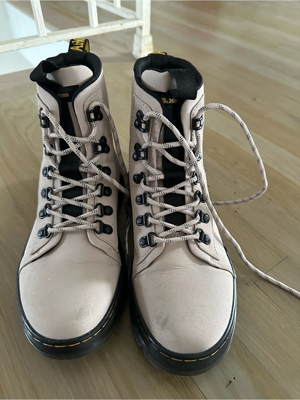 Dr. Martens Beige Lace-Up Platform Boots with Black Soles